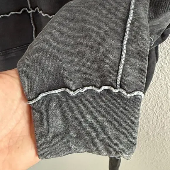 Wild Fable Charcoal Patchwork Hoodie Neutral Boho Medium - Picture 4 of 6